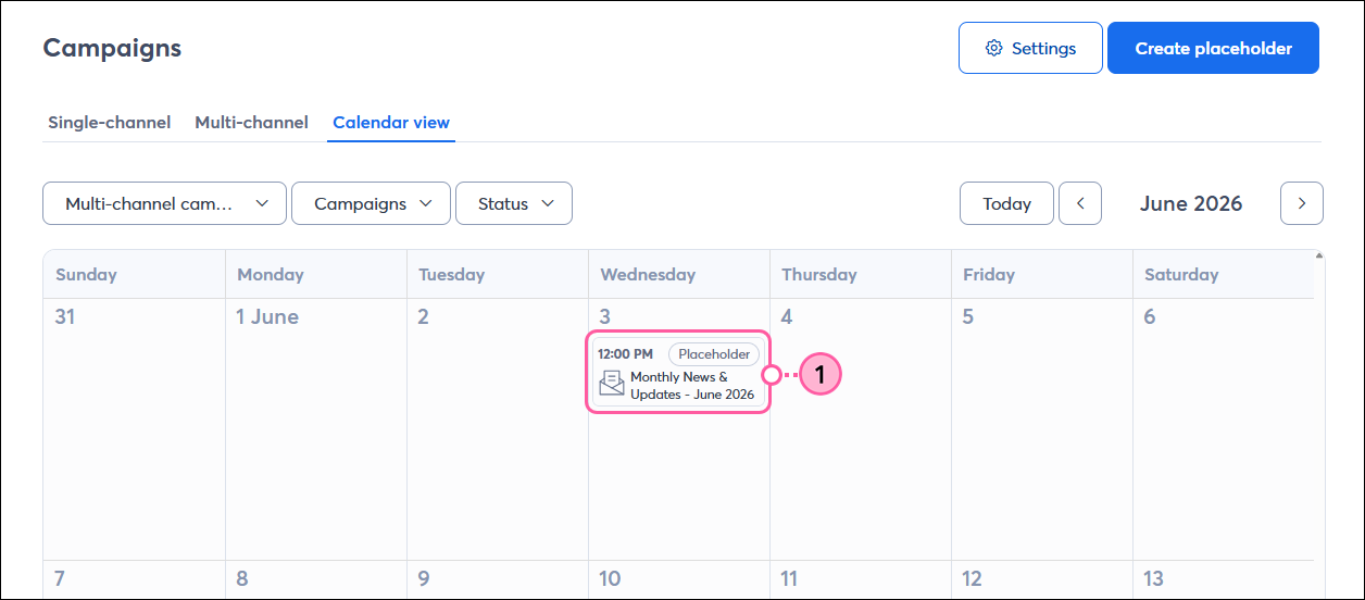 Campaign Calendar View with Draft Email selected