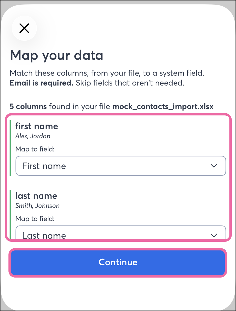 Map Your Data field form