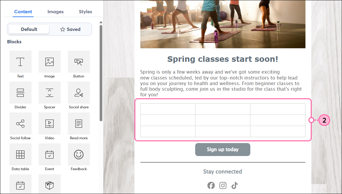 Email with table block added