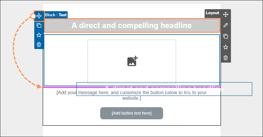 Headline block with Move icon in Text Block controls to insert into a layout