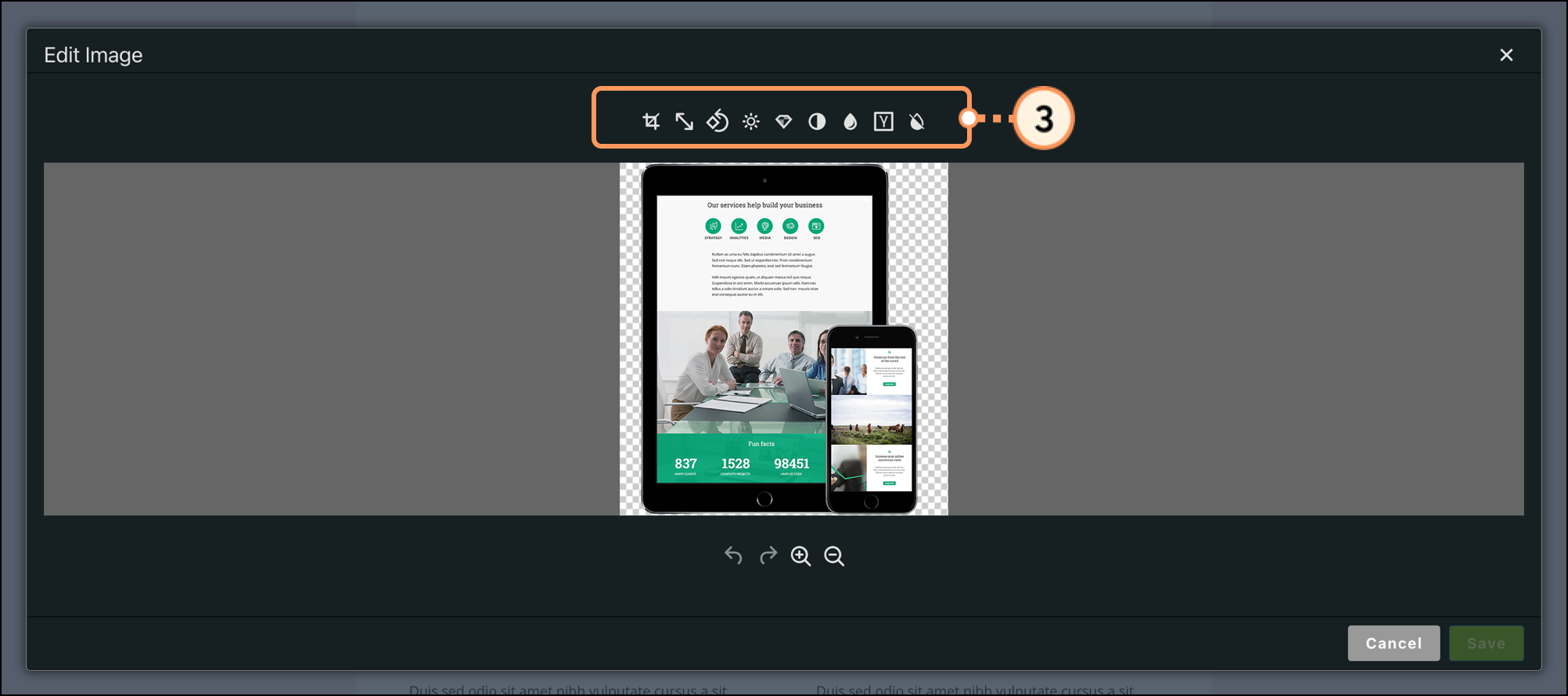 Row of image editing options