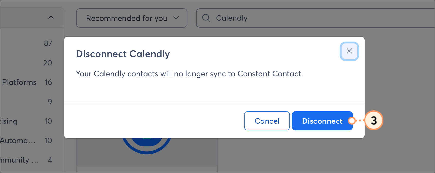 Blue Disconnect button on confirmation popup