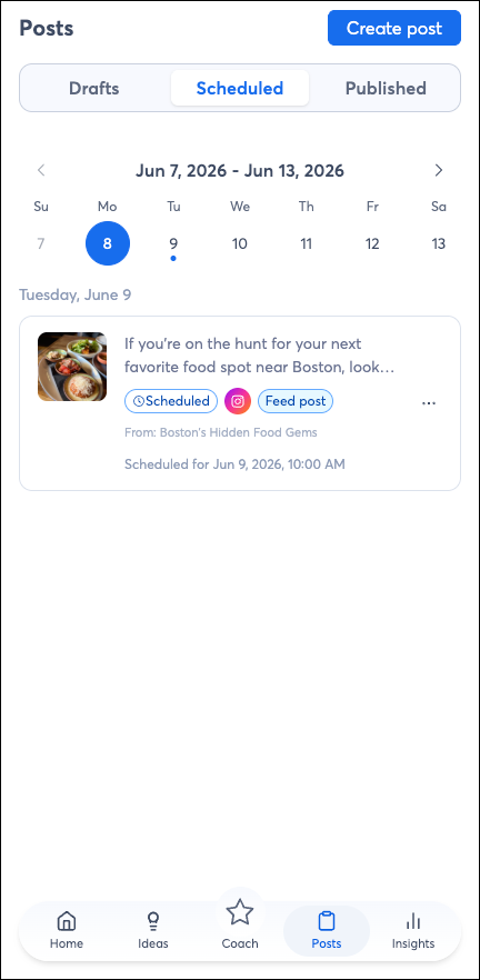 Manage Posts Draft, Scheduled, and Published tabs