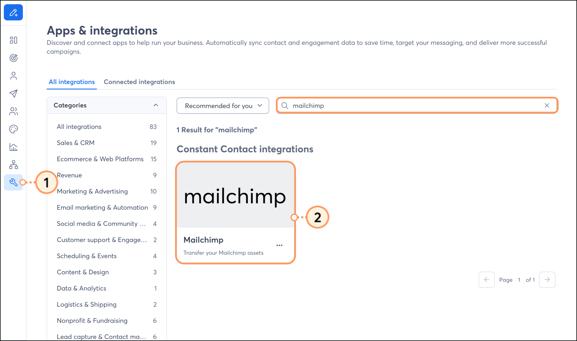 Mailchimp integrations card