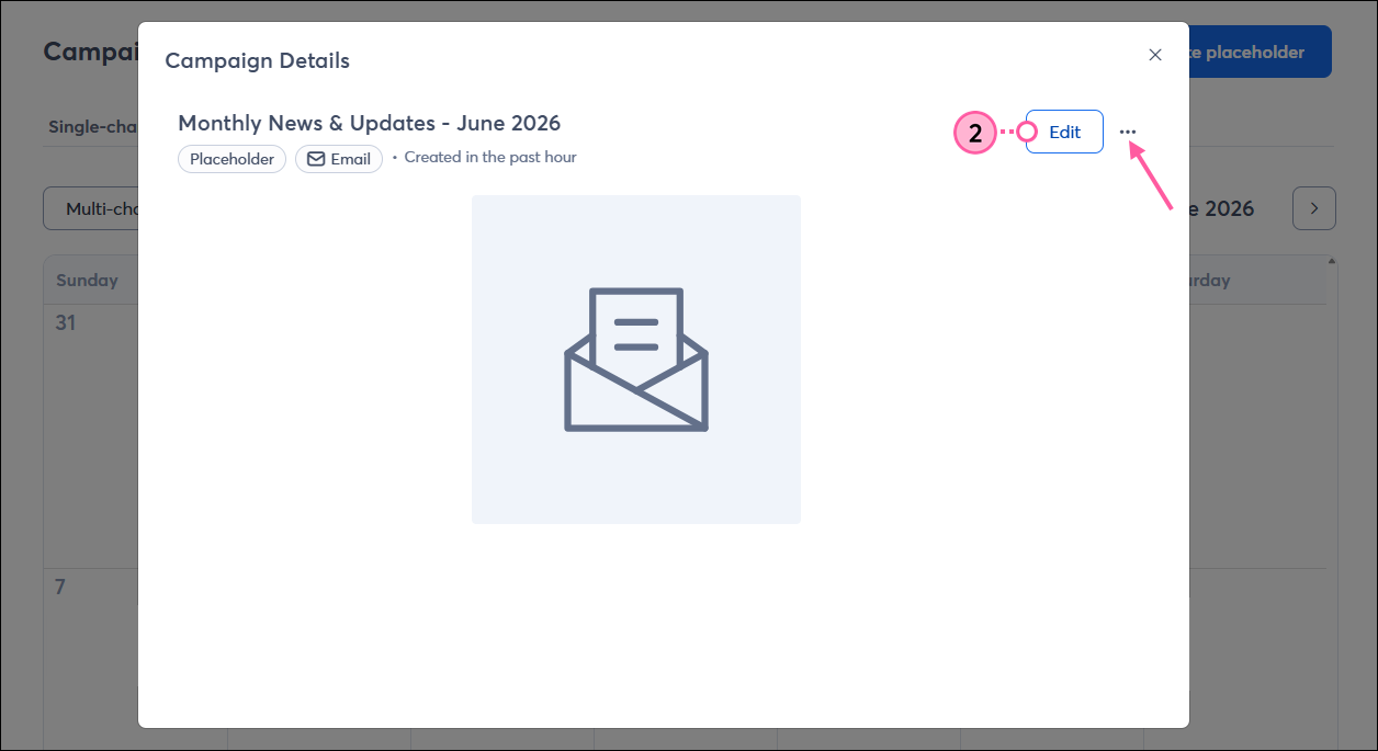 Draft Email overlay with Edit button and More drop-down icon