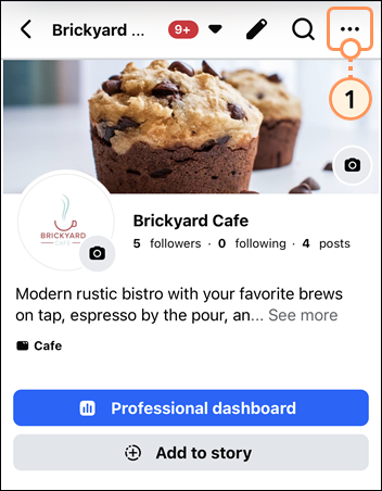 Facebook profile opened in mobile with more menu visible