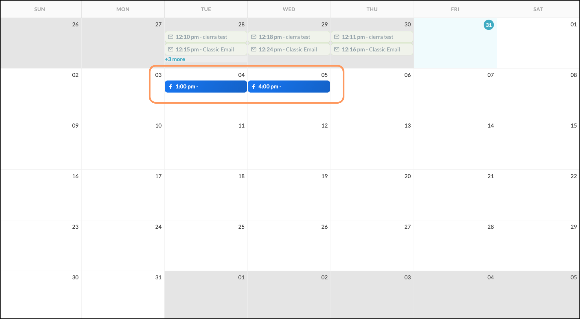 Content Calendar with two scheduled posts