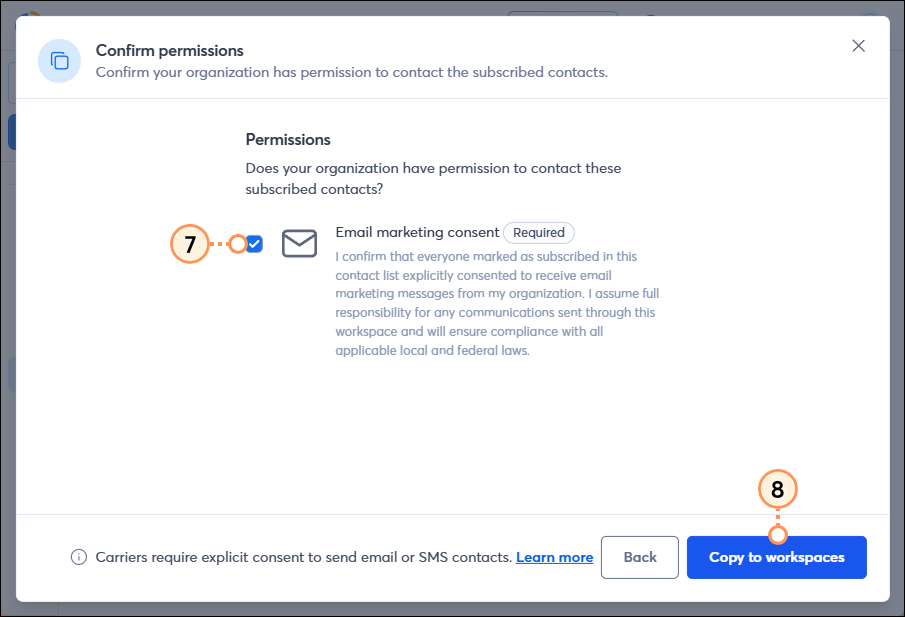 Confirm consent and copy