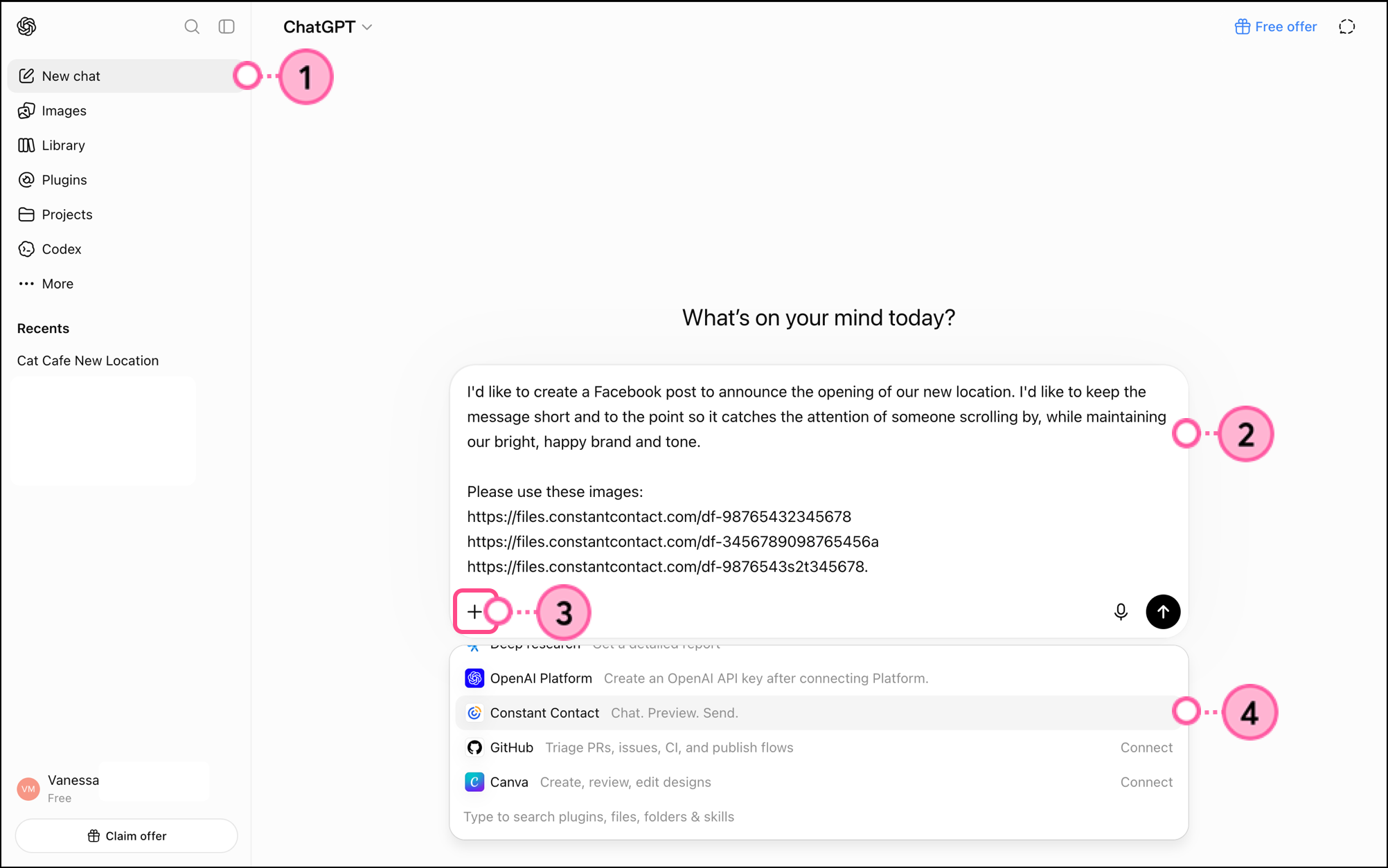 ChatGPT message with expanded Apps folder