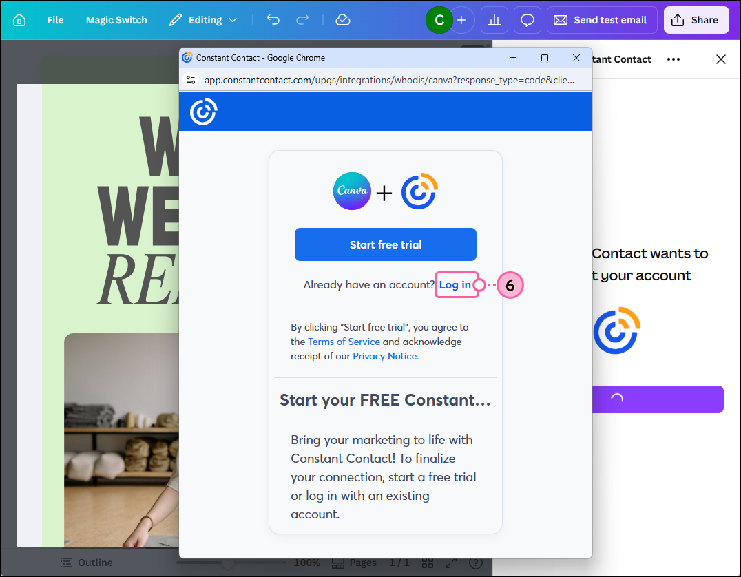 Connect Constant Contact to Canva with Log in link
