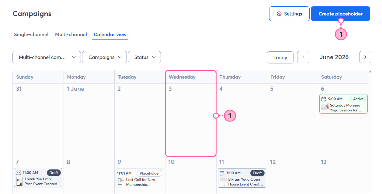 Day selected and Create Placeholder button