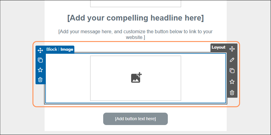 Email editor with Image block inserted as its own Layout