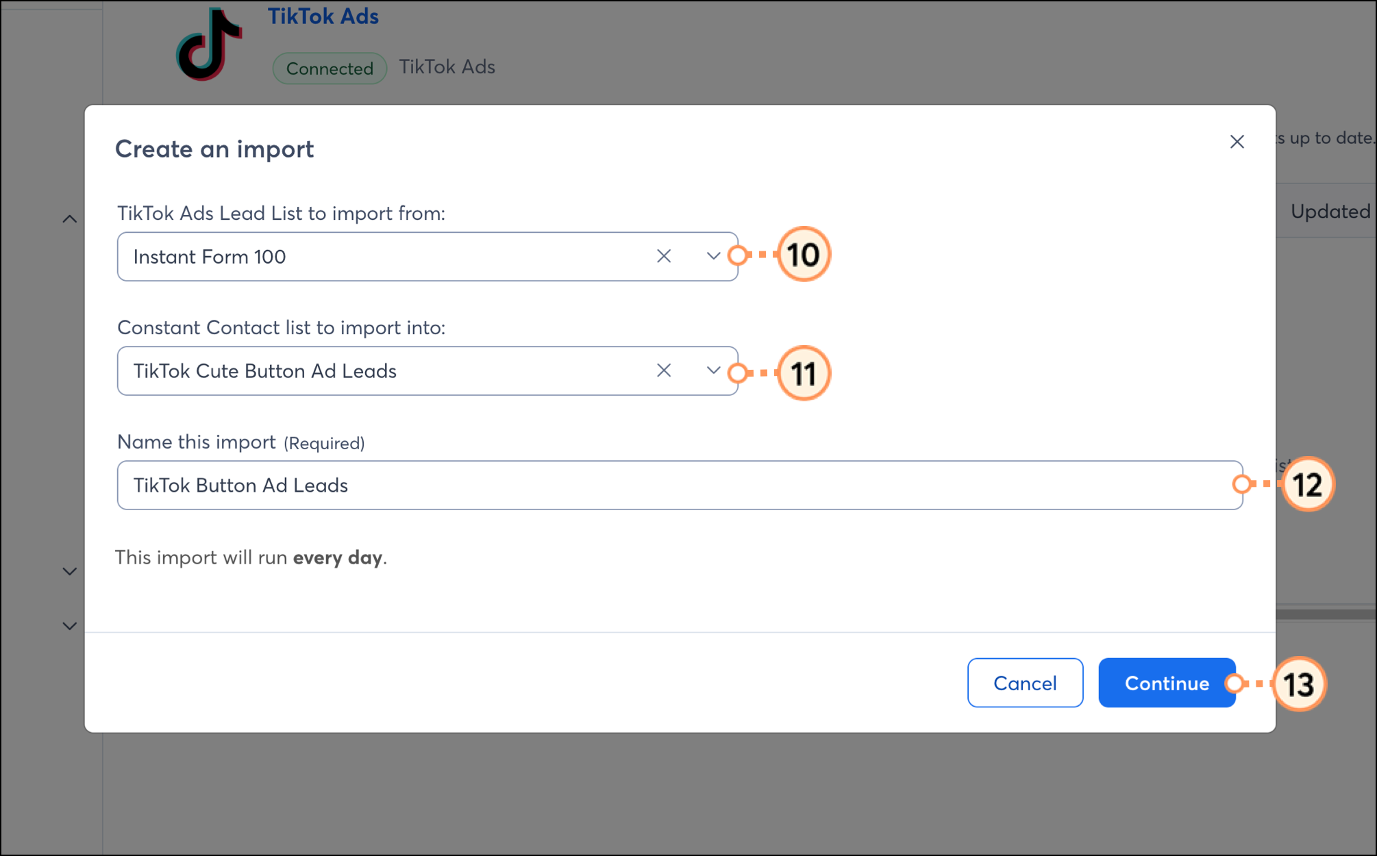 Blue Continue button