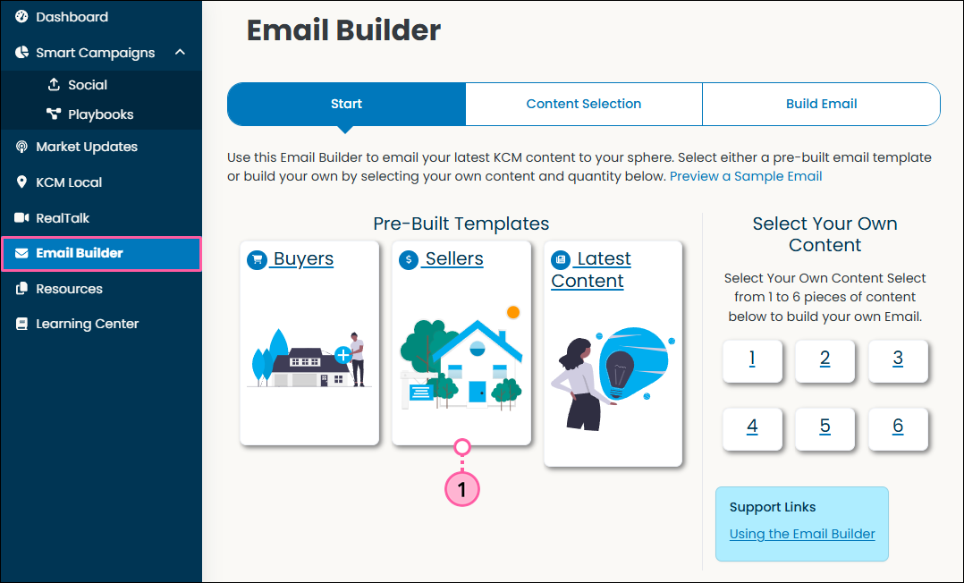 Email Builder page select a template