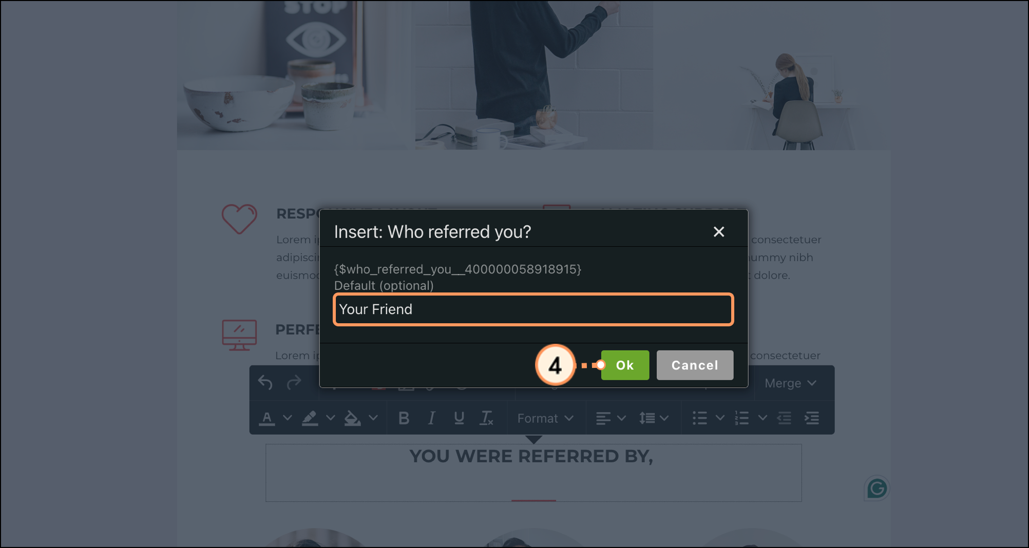 Default value field and green OK button Default value field and green OK button