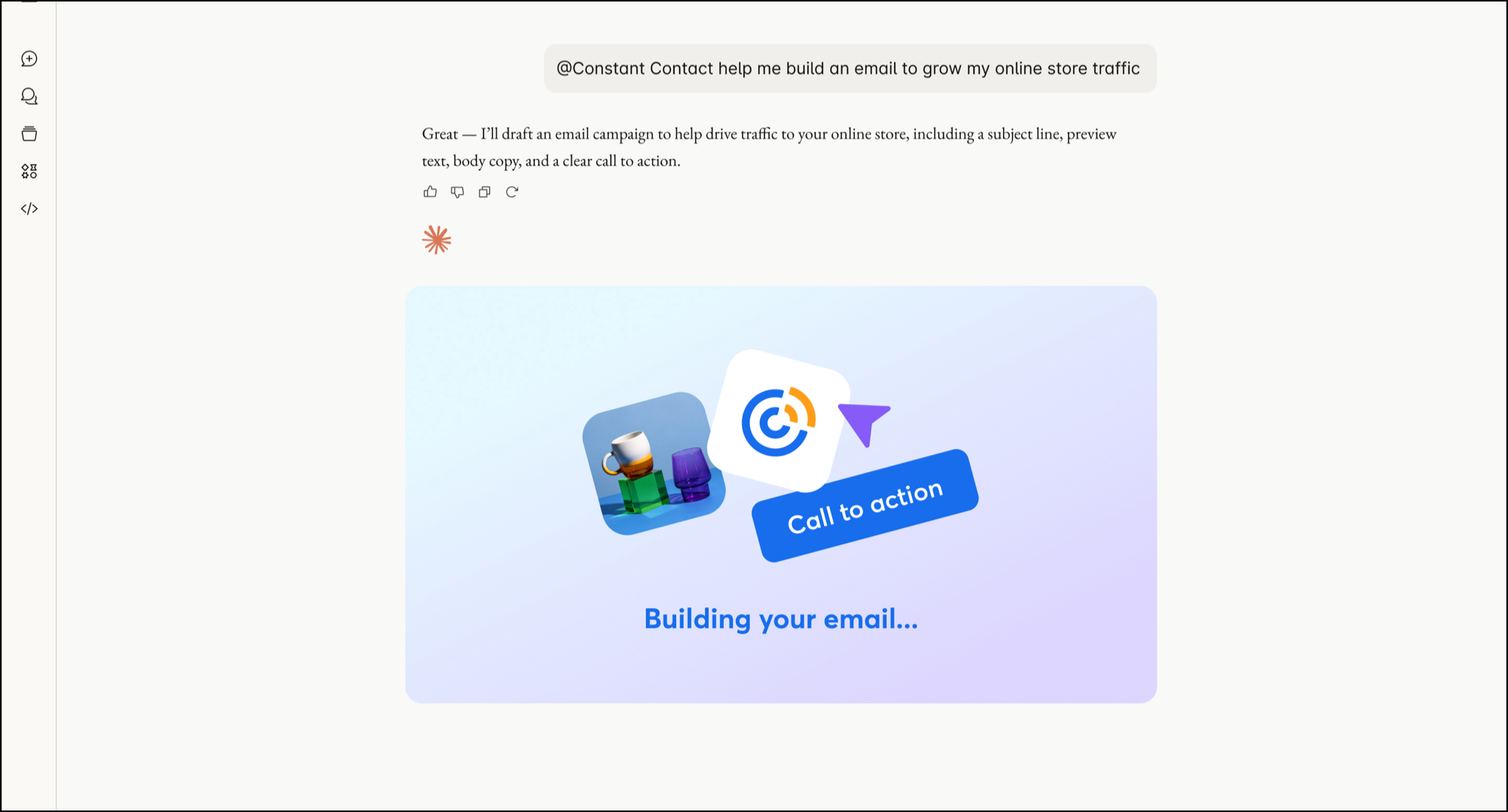 Claud chat using @Constant Contact to call the Constant Contact connector