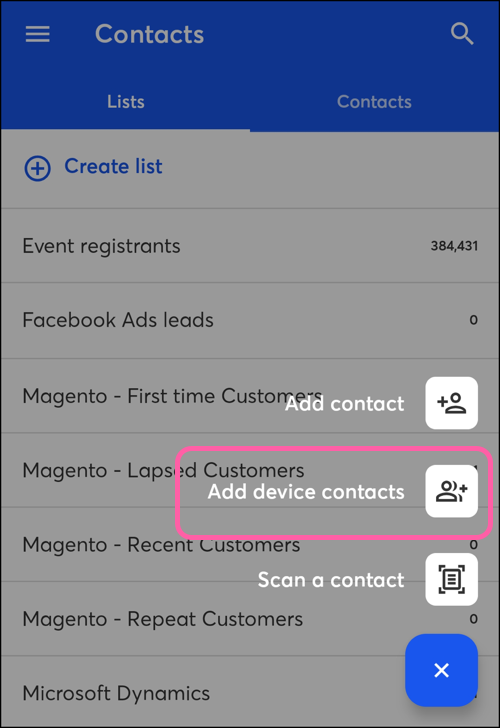 Add device contacts selection in Add Contacts menu
