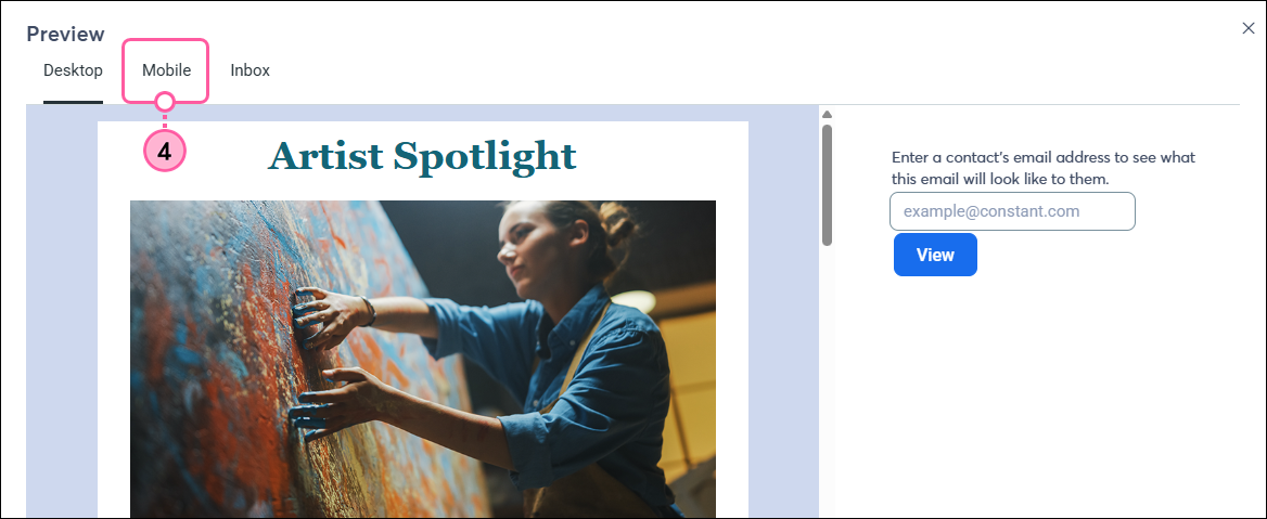 Email preview with Mobile tab selected