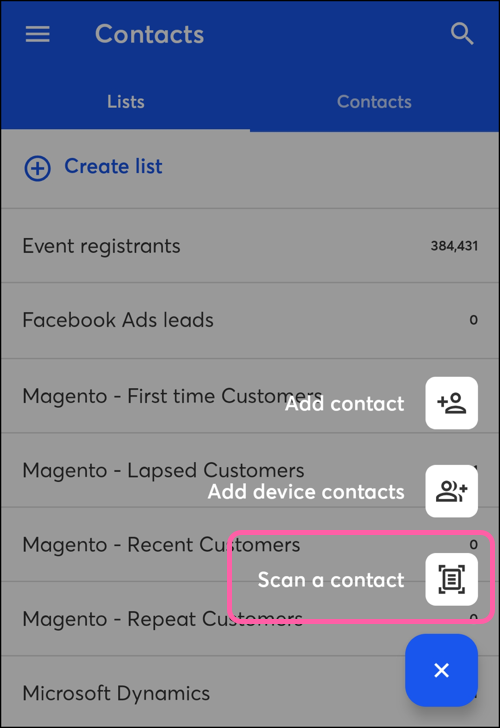 Add contact menu options