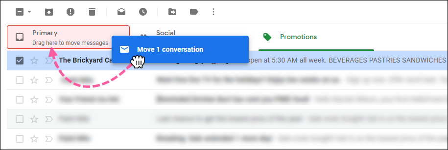 Click and drag email into Primary tab