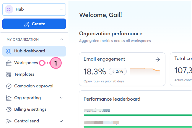 Left-hand menu Workspaces option