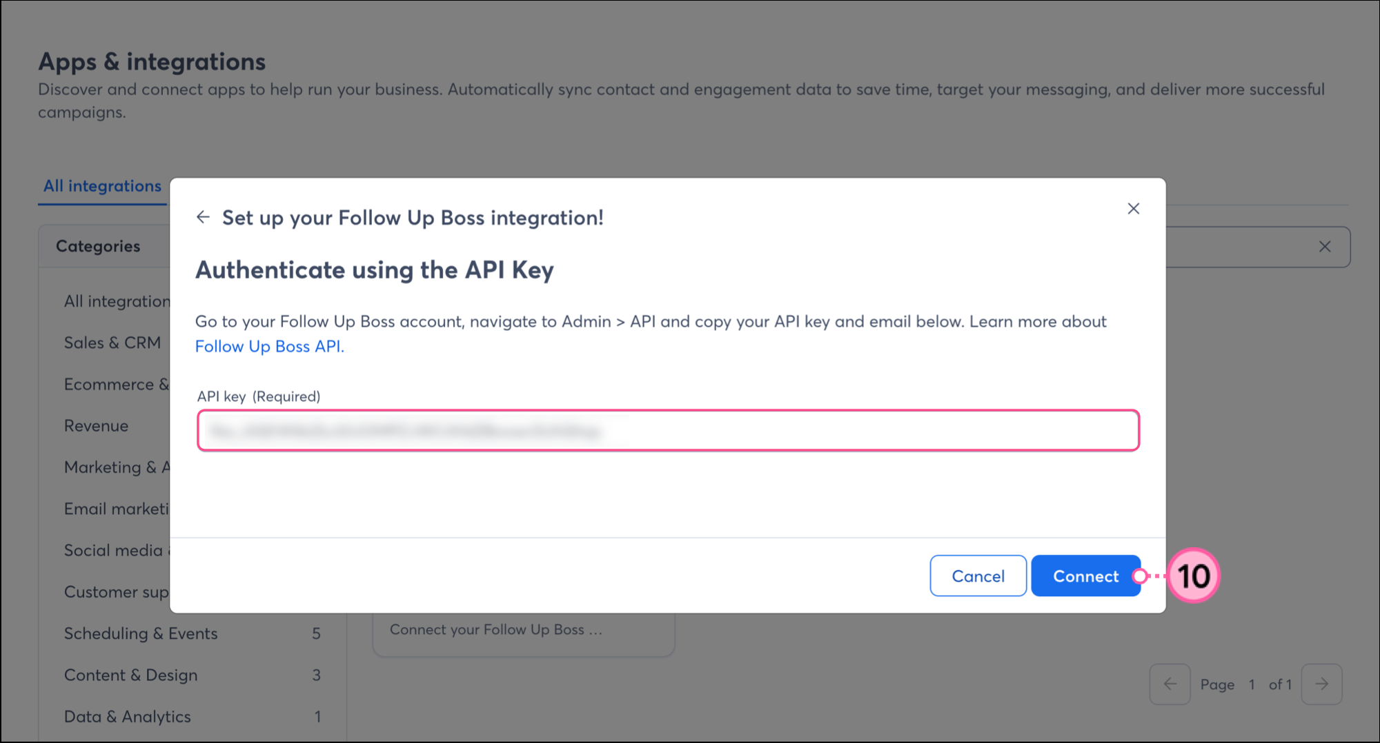API Key field and blue Connect button