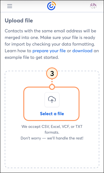 Mobile web Upload file page with Select a file field