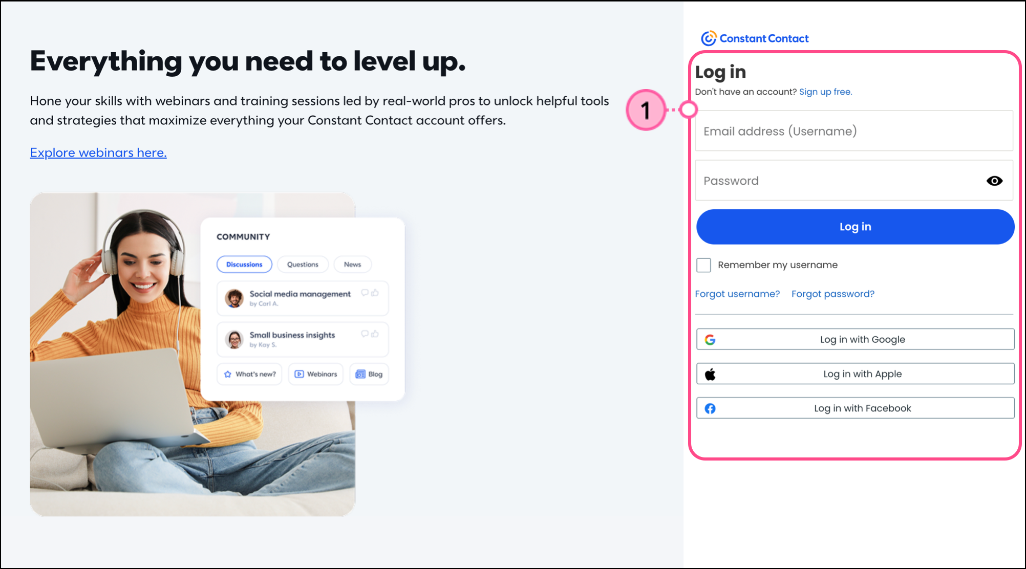 Constant Contact log in page