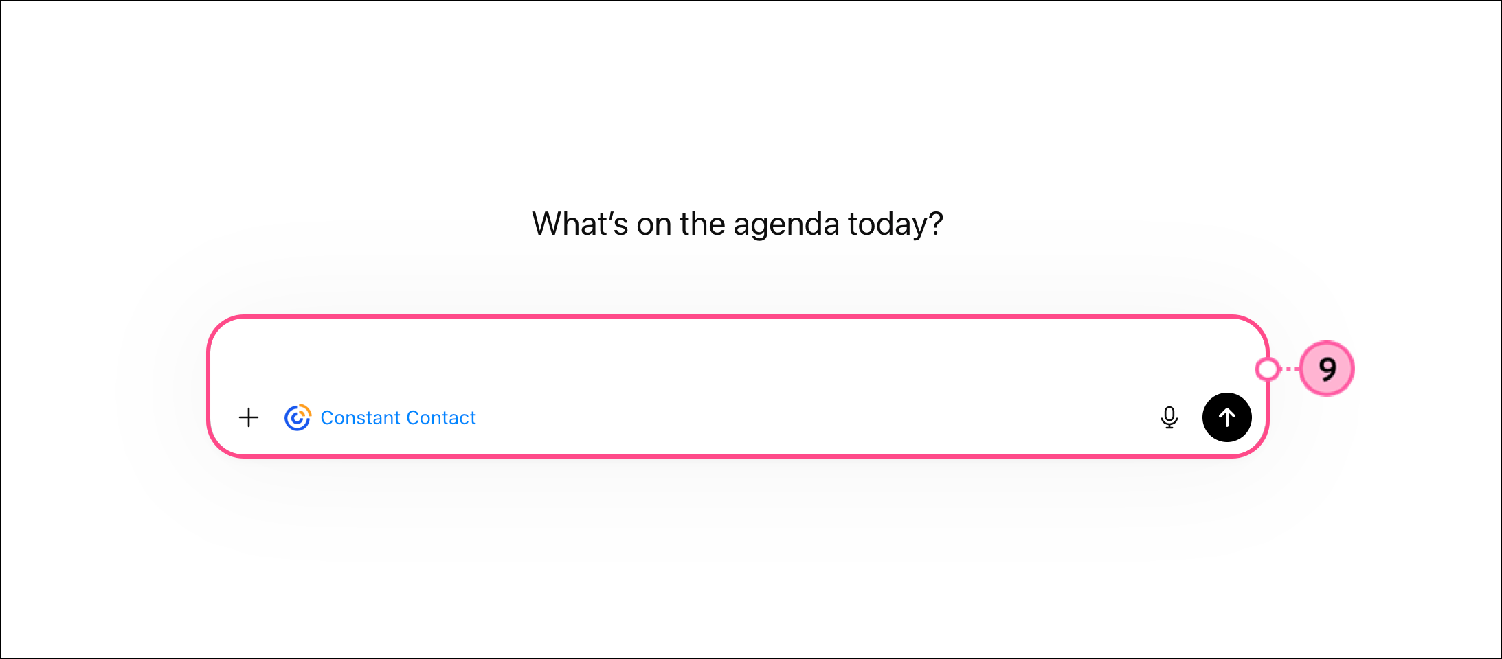 ChatGPT text box with up arrow submit button and connected Constant Contact app icon below