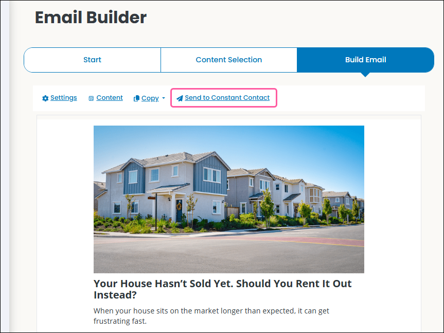 image builder Send to Constant Contact button