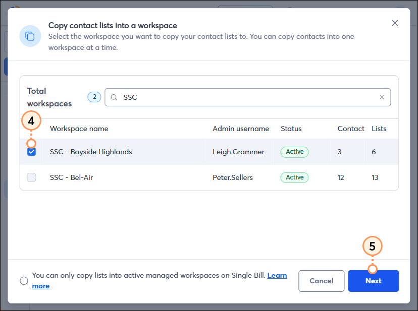 Checkmark subaccounts click next button