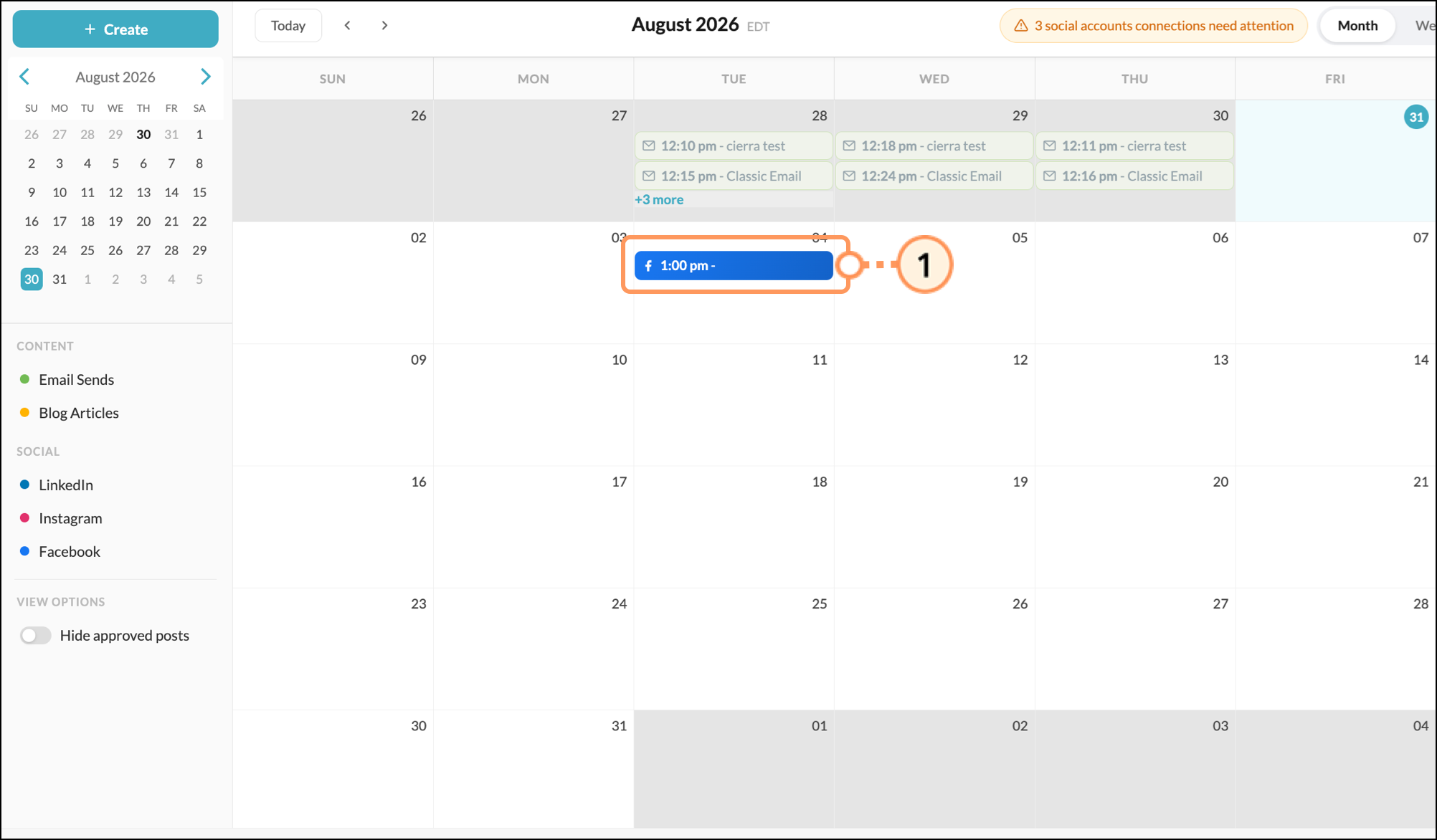 Content Calendar with scheduled Facebook post