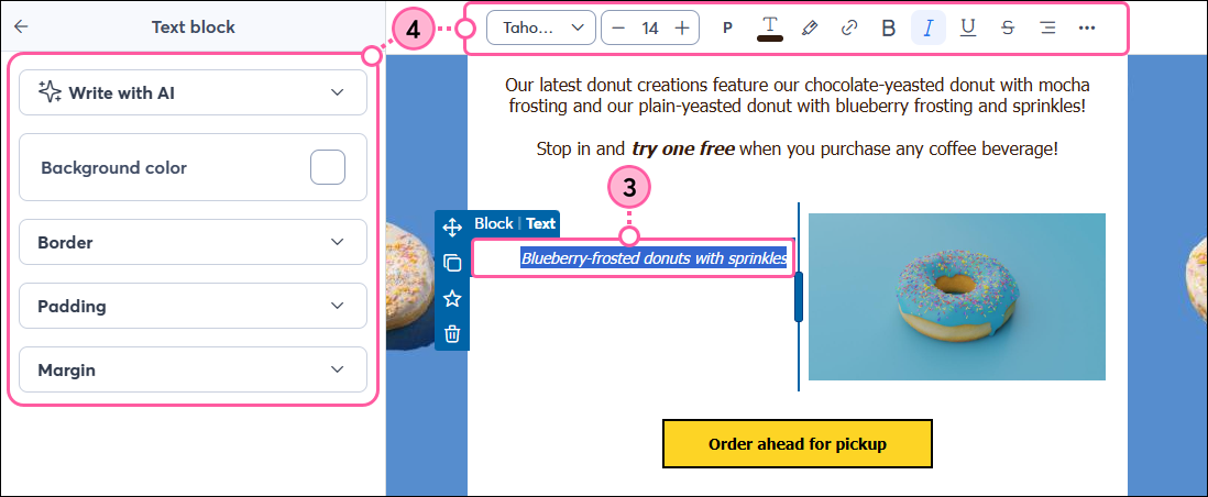 Image caption text with text toolbar expanded