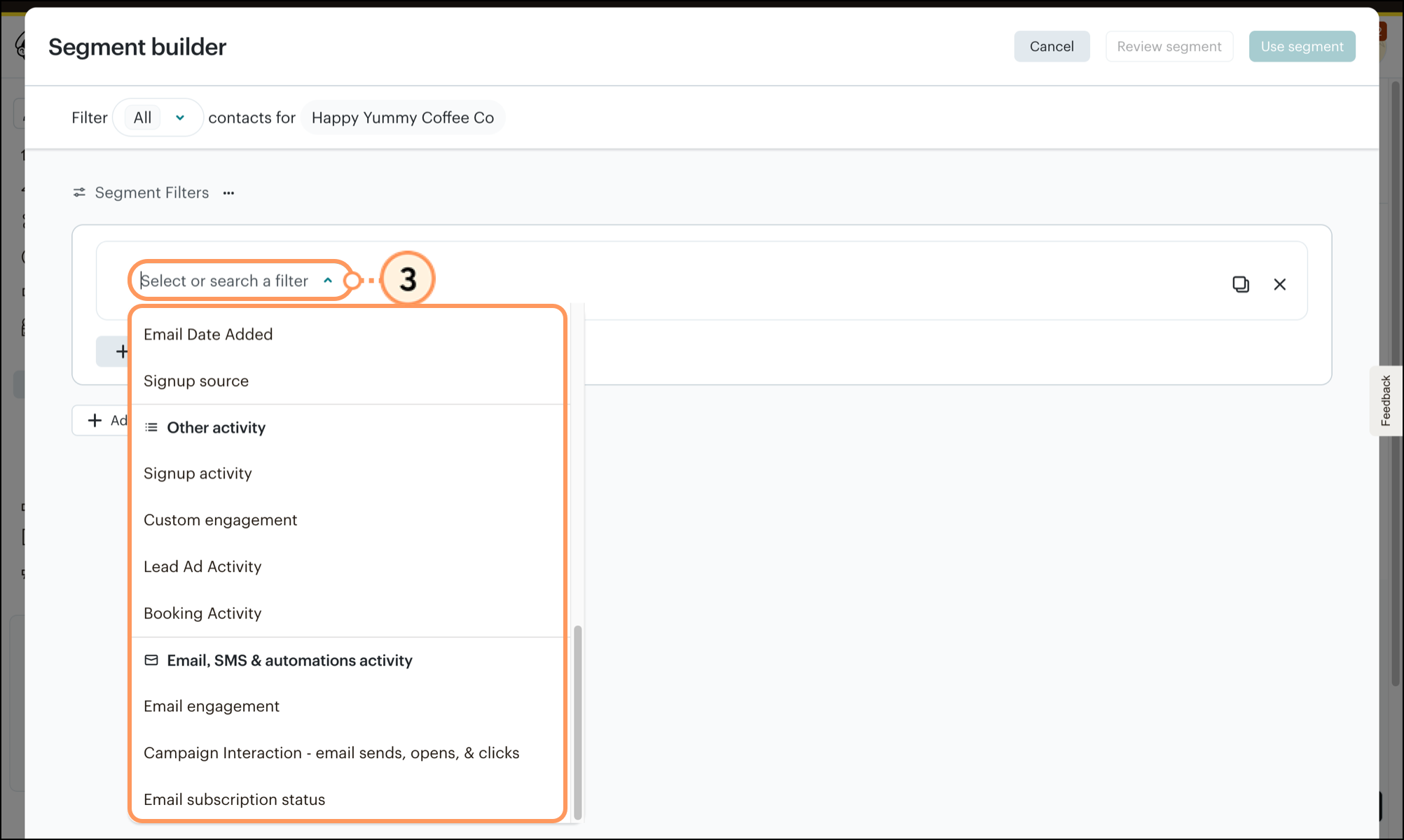 Select from the filter dropdown