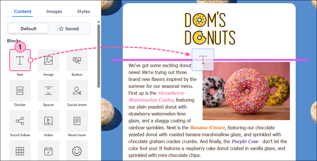 Drag-and-drop Text block into email template