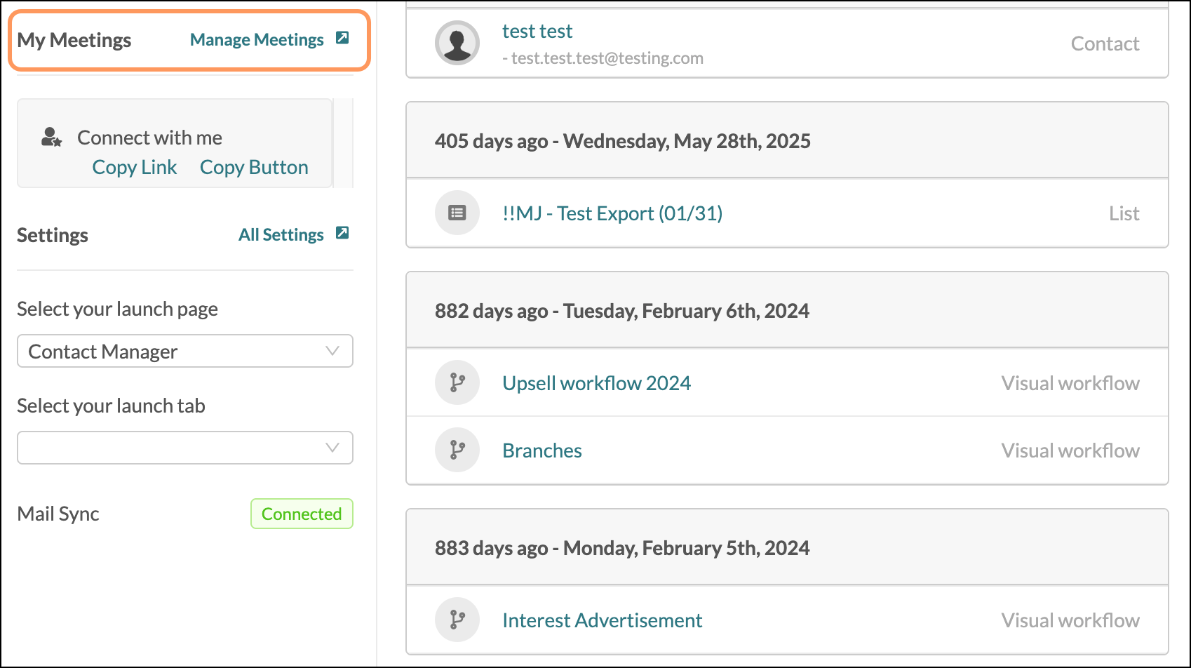 Manage Meetings button