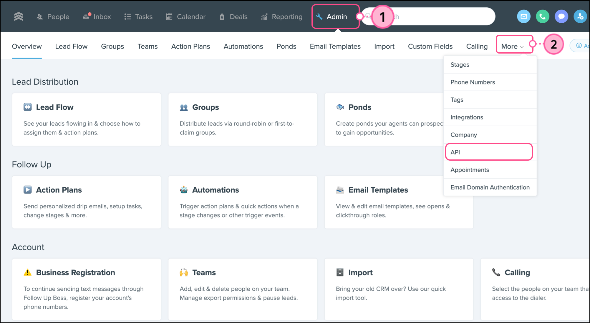 Follow up boss admin platform navigation menu