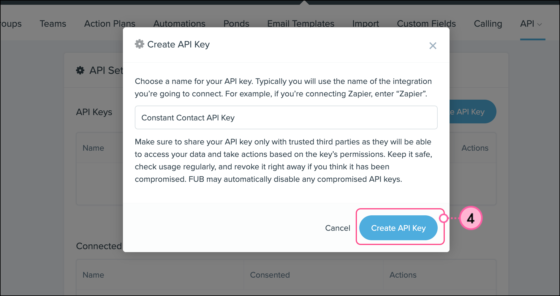 Blue Create API Key button