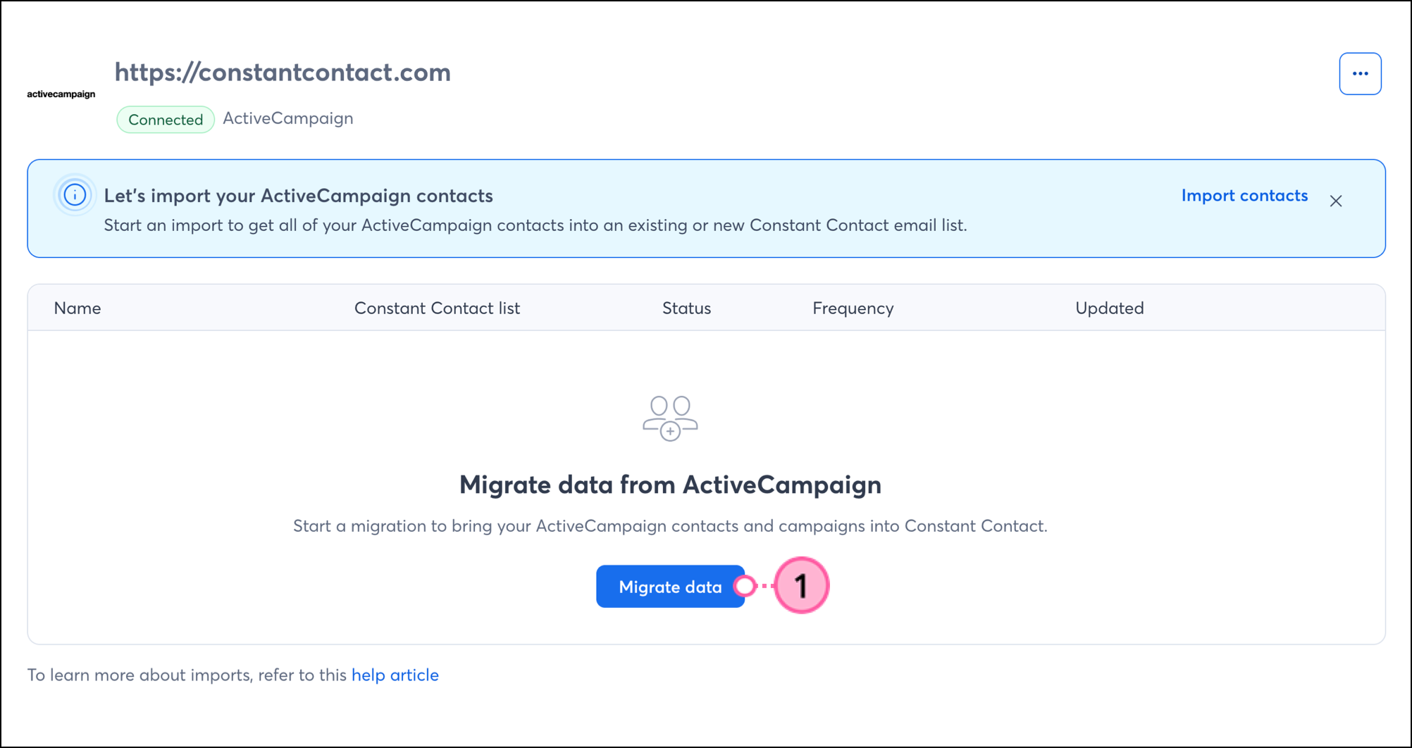 Blue Migrate data button