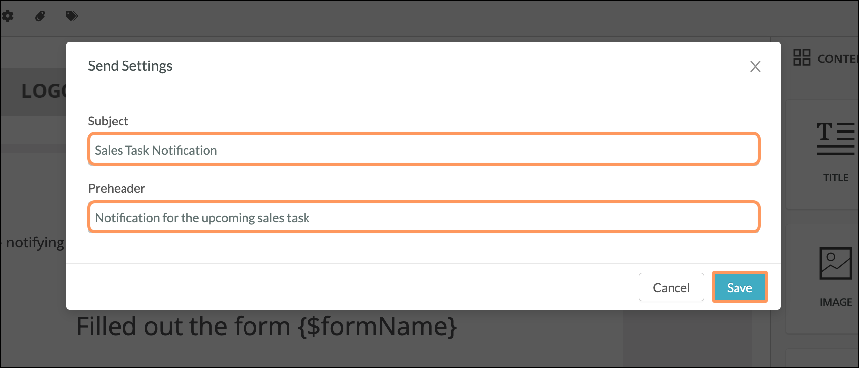 Two form fields and blue Save button