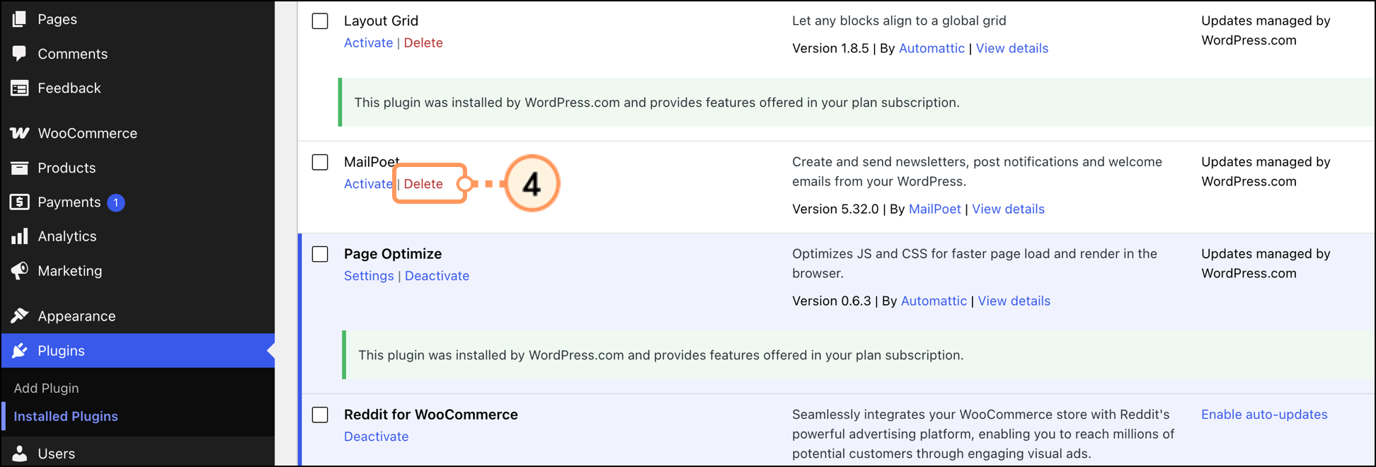 Delete button on deactivated plugin Delete button on deactivated plugin