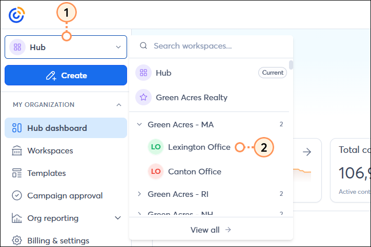 Workspace navigator dropdown