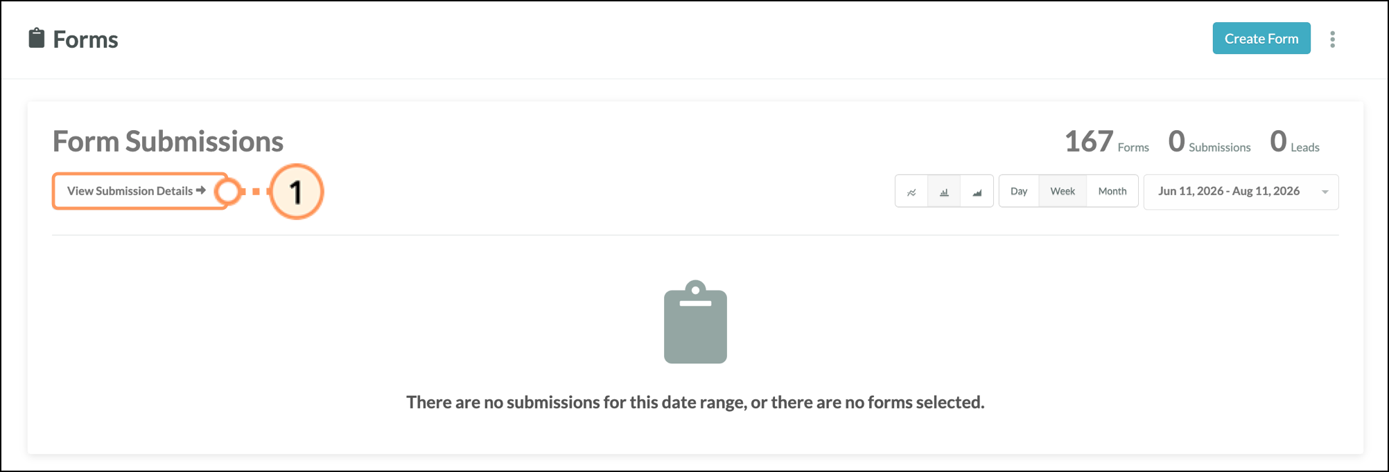 Form Submissions View Submission Details button