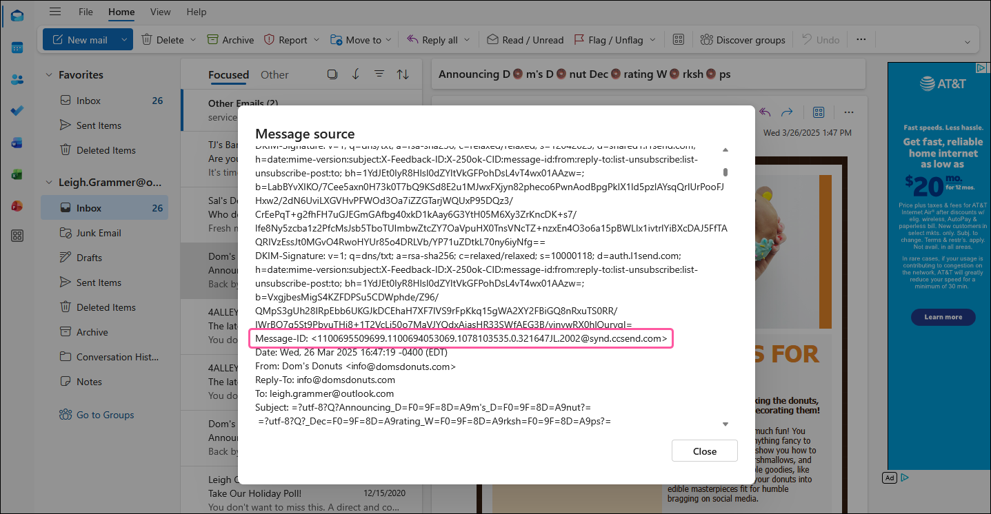 Outlook Message source with Message-ID