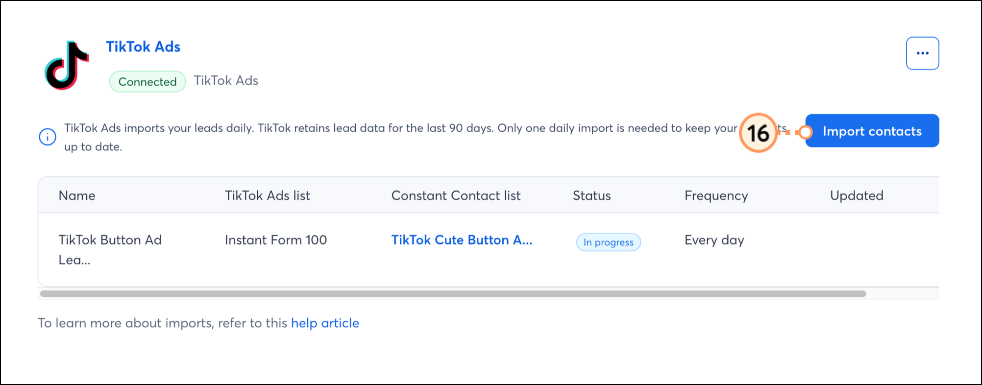 Blue Import Contacts button