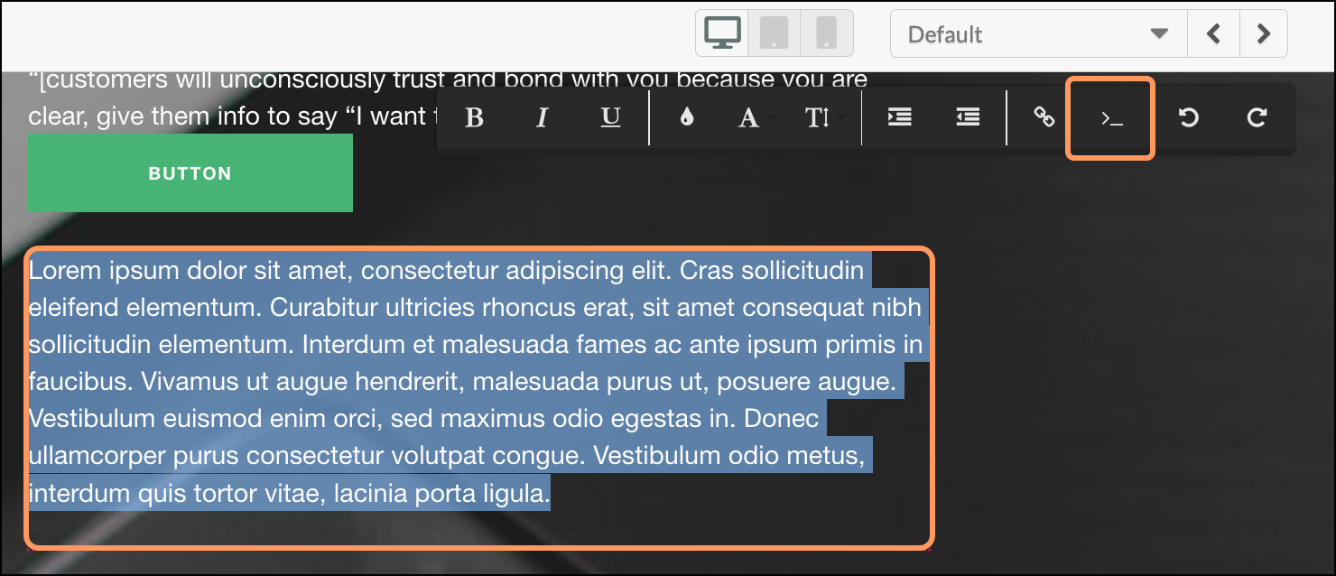 Merge Variable icon in text editing toolbar menu