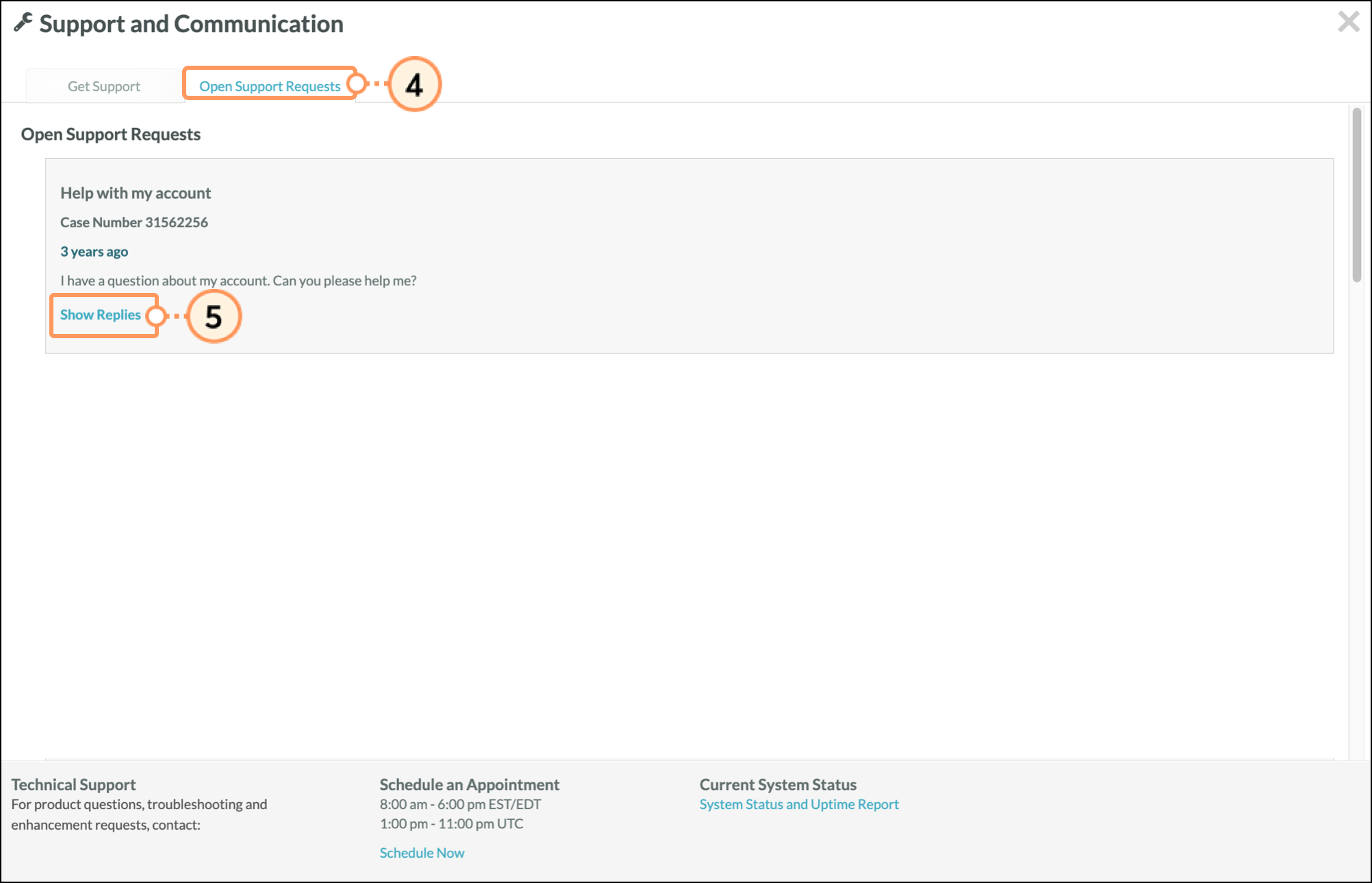 Open Support Requests tab