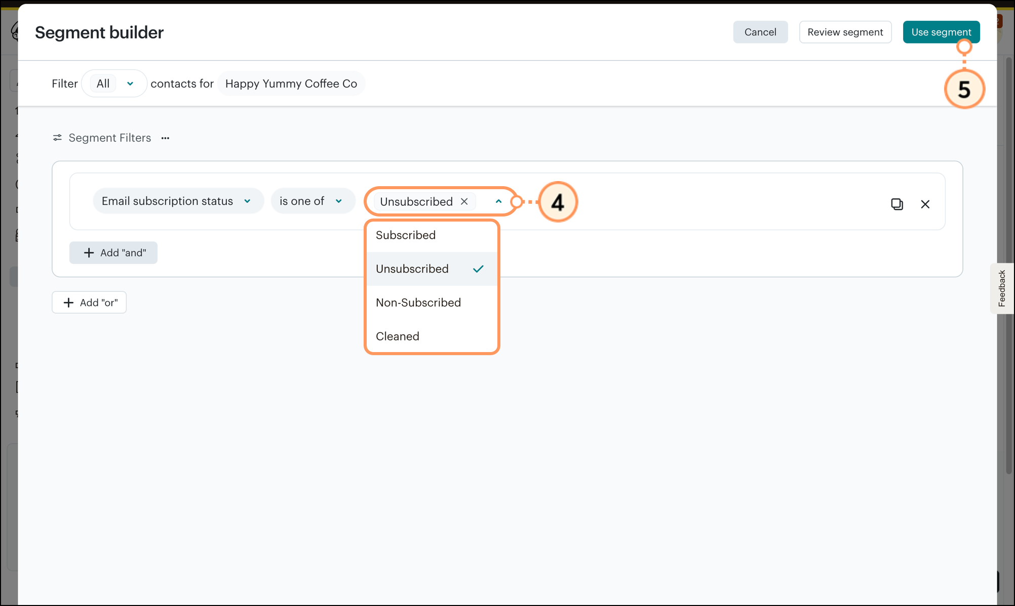 Status dropdown