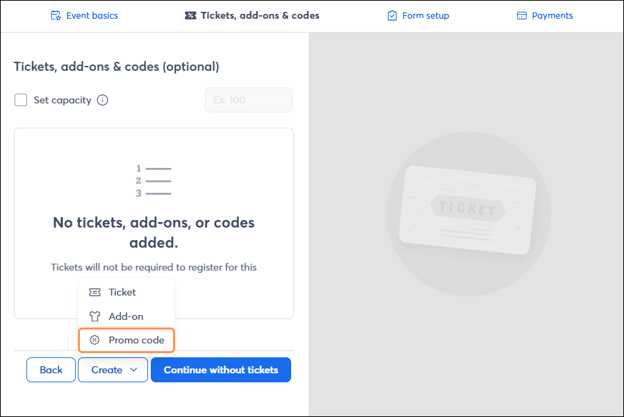 Create a new promo code for your event