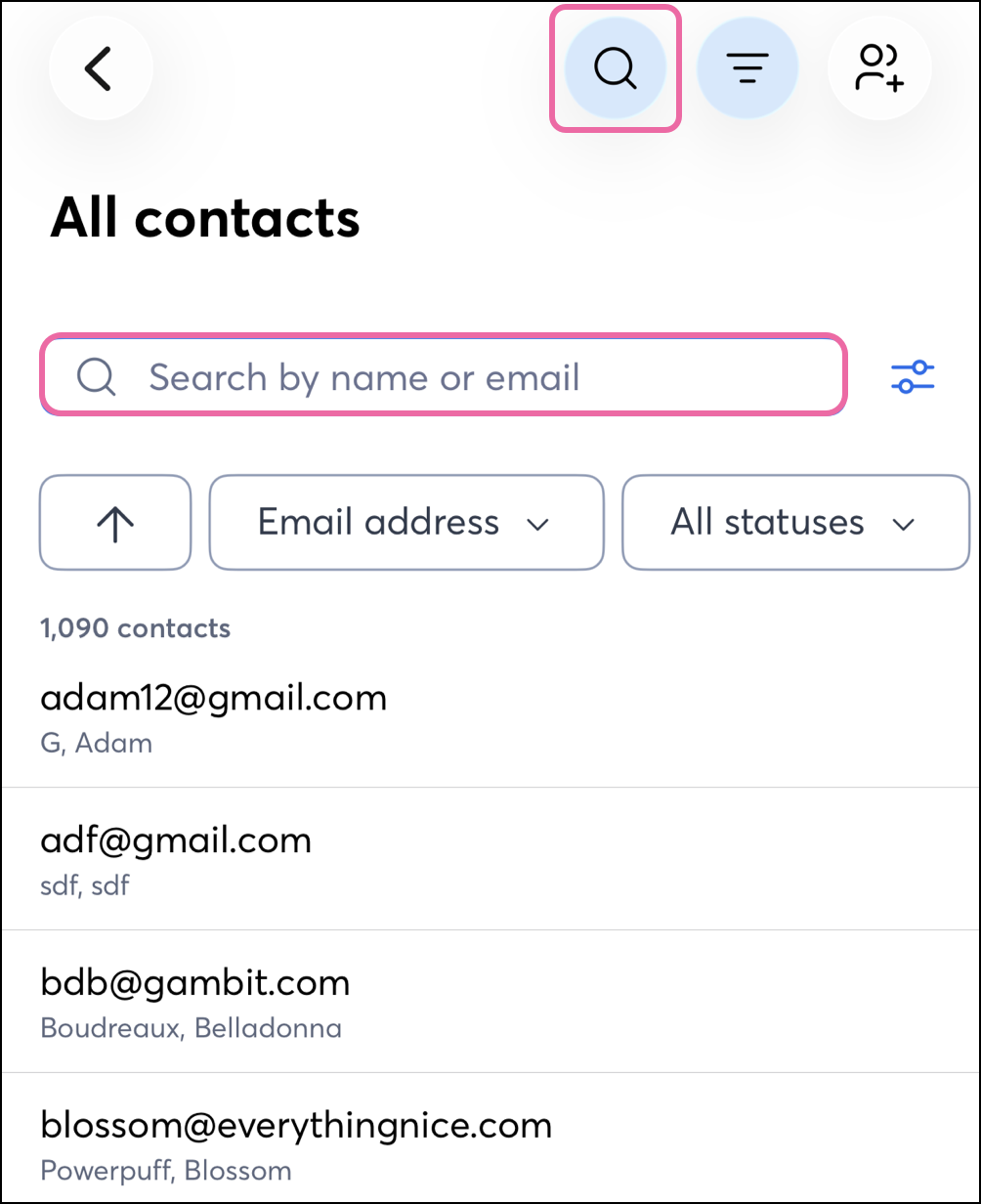 Search icon and search bar